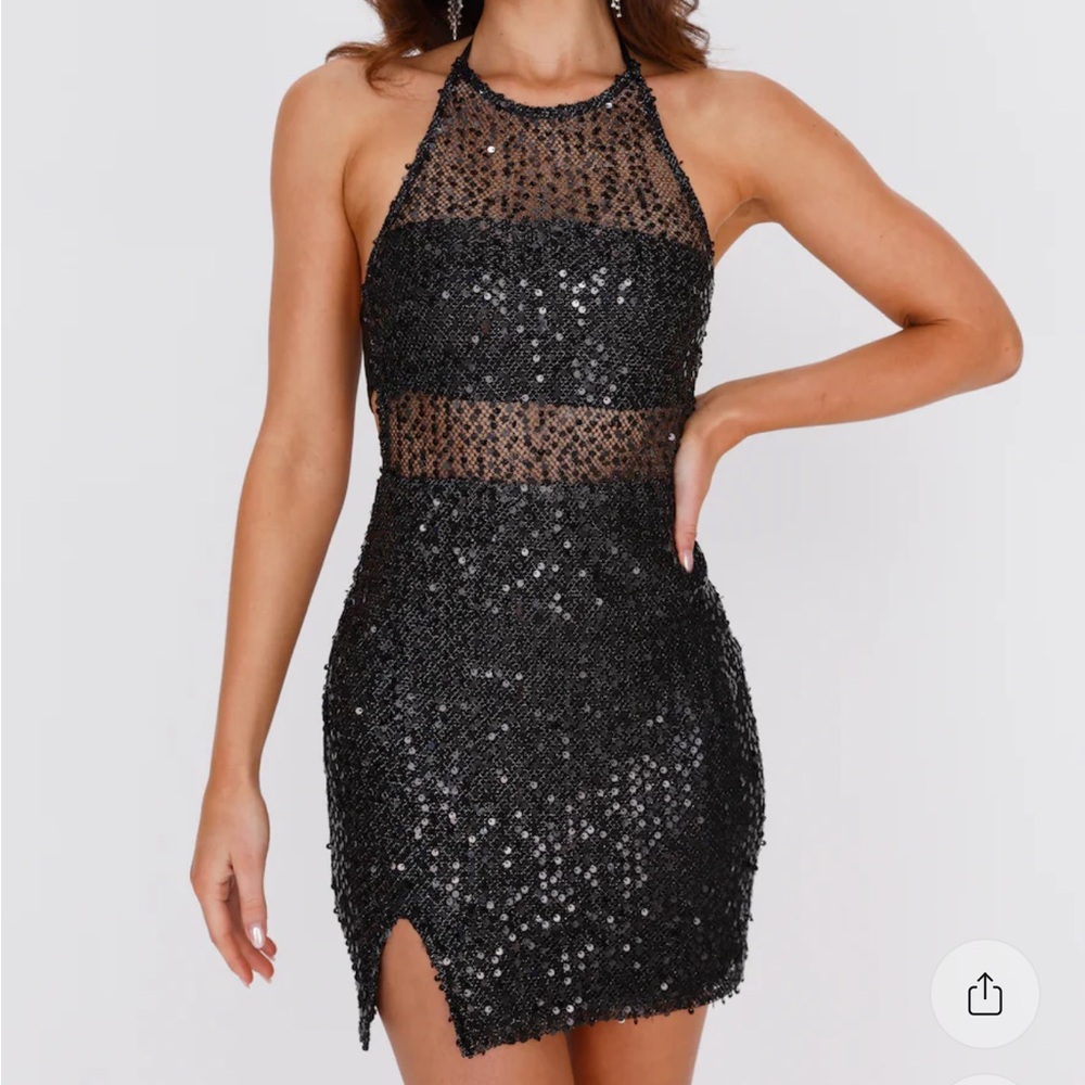 Hello Molly Black Sequin Backless Halter Mini Dress